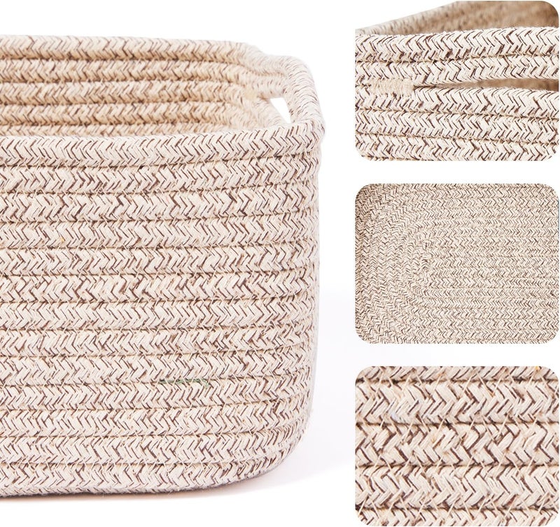 MiniArk Small Storage Baskets for Organizing | Closet Organizer Bins | Shelf Toy Basket | Woven Rope Baskets | Cube Decorative Box | Shallow Basket | 13x8.5x5.1” | 4 Packs Mixed Brown - Image 2